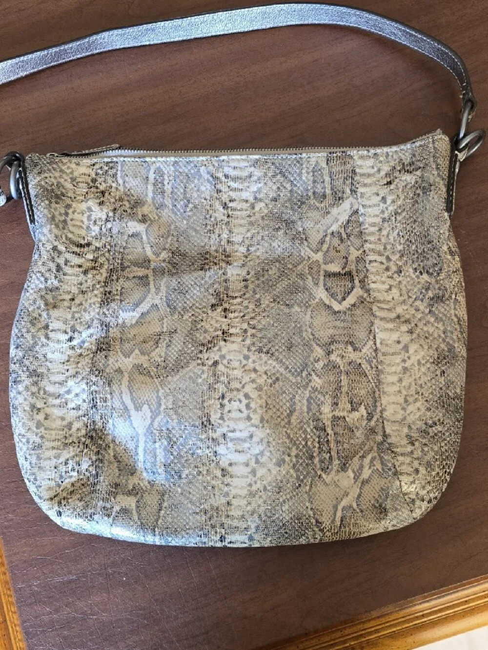 Coach Snake-Print Hobo Bag in Gray and Brown